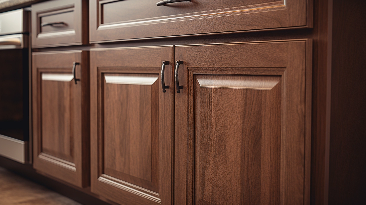 Close up of premium wood kitchen cabinets