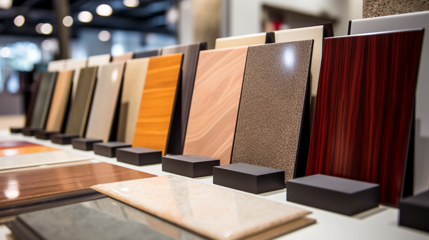 Samples of quality cabinet materials in a showroom